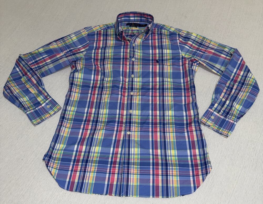 Ralph Lauren Shirt Mens S Blue Plaid Button Down Classic Fit Performance EUC